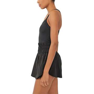 KAMOEUR The Way Home Skortsie Tennis Dress with Shorts Underneath, Sleeveless Workout Athletic Dress Romper Black,X-Small