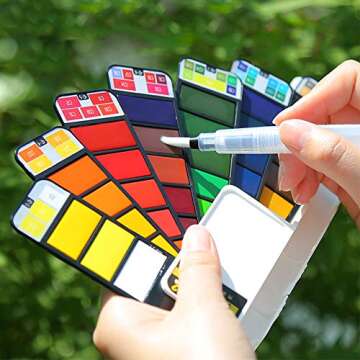 Dainayw Watercolor Paint Set - 42 Colors Professional Travel Pocket Watercolor Kit, with 1 Round Water Brushes, Christmas Gift for Artist, Kids & Adults Outdoor Painting