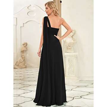 Ever-Pretty Women's Summer One-Shoulder Empire Waist Chiffon Pleated Maxi Formal Dress Black US14
