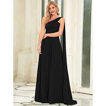 Ever-Pretty Women's Summer One-Shoulder Empire Waist Chiffon Pleated Maxi Formal Dress Black US14