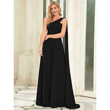 Ever-Pretty Women's Summer One-Shoulder Empire Waist Chiffon Pleated Maxi Formal Dress Black US14