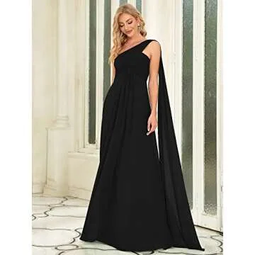 Ever-Pretty Women's Summer One-Shoulder Empire Waist Chiffon Pleated Maxi Formal Dress Black US14
