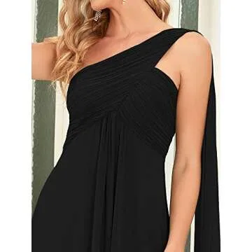 Ever-Pretty Women's Summer One-Shoulder Empire Waist Chiffon Pleated Maxi Formal Dress Black US14