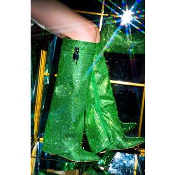 Cape Robbin Rhinestone Fold Over Knee High Heel Boots