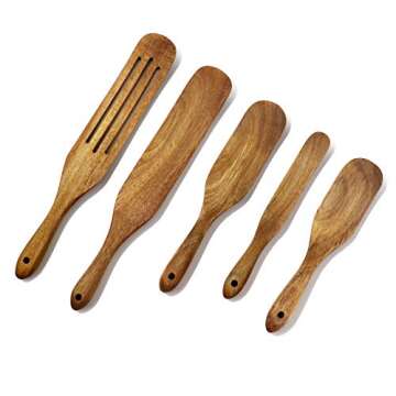 Wooden Spurtle Kitchen Utensils, Acacia Wooden Spoons For Cooking, 5Pcs Cooking Utensils Set, Spatulas for Nonstick Cookware, Slotted Spurtle Spatula Sets for Stirring, Mixing, Serving