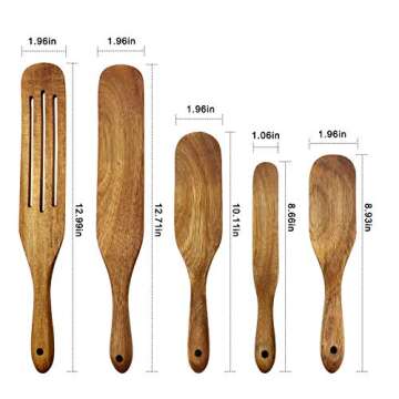 Wooden Spurtle Kitchen Utensils, Acacia Wooden Spoons For Cooking, 5Pcs Cooking Utensils Set, Spatulas for Nonstick Cookware, Slotted Spurtle Spatula Sets for Stirring, Mixing, Serving