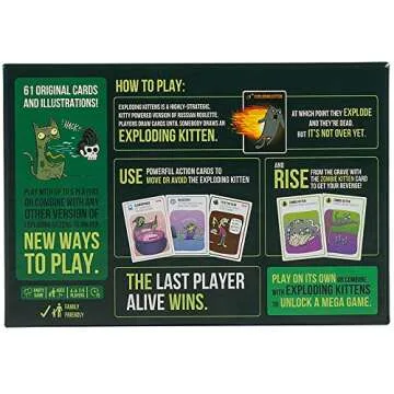 Exploding Kittens Presents Zombie Kittens - Fun Family Card Games for Adults Teens & Kids for Night Entertainment, 2-5 Players - Ages 7 and Up - 61 Cards