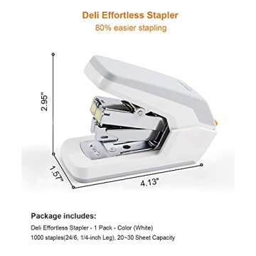 Deli Effortless Standard Desktop Stapler, One Finger Touch Stapling, Easy to Load Ergonomic Stapler, 25 Sheet Capacity, Includes 1000 Staples and A Staple Remover