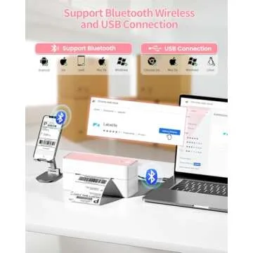 Phomemo Bluetooth Thermal Label Printer 4x6, Wireless Shipping Label Printer for Small Business and Packages for Phone&Pad&PC, Pink Thermal Label Printer for Shopify, Amazon, Etsy, UPS, FedEx