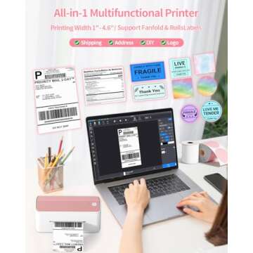 Phomemo Bluetooth Thermal Label Printer 4x6, Wireless Shipping Label Printer for Small Business and Packages for Phone&Pad&PC, Pink Thermal Label Printer for Shopify, Amazon, Etsy, UPS, FedEx