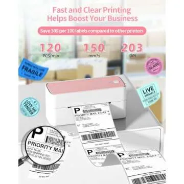 Phomemo Bluetooth Thermal Label Printer 4x6, Wireless Shipping Label Printer for Small Business and Packages for Phone&Pad&PC, Pink Thermal Label Printer for Shopify, Amazon, Etsy, UPS, FedEx