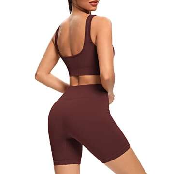 Buscando Ribbed Yoga Outfits Workout Sets for Women 2 Piece Shorts Seamless High Waist Leggings Sports Bra Crop Top Gym Sets