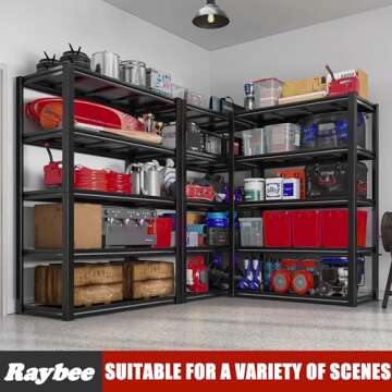 Raybee Garage Shelving Heavy Duty Storage Shelves 2000LBS Adjustable Garage Storage Shelves 5 Tier Metal Shelving Heavy Duty Metal Shelf for Basement Pantry Kitchen 2 Pack