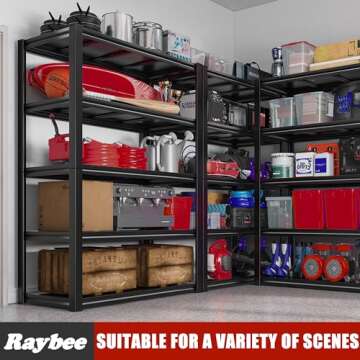 Raybee Garage Shelving Heavy Duty Storage Shelves 2000LBS Adjustable Garage Storage Shelves 5 Tier Metal Shelving Heavy Duty Metal Shelf for Basement Pantry Kitchen 2 Pack