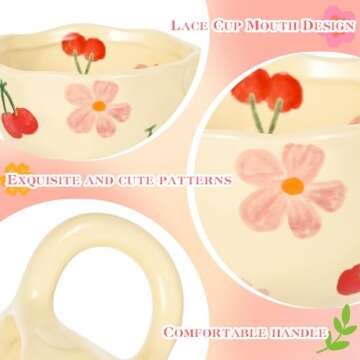 MAKCNMYM Cute Floral Ceramic Mug Set - 8 oz Tea Cups