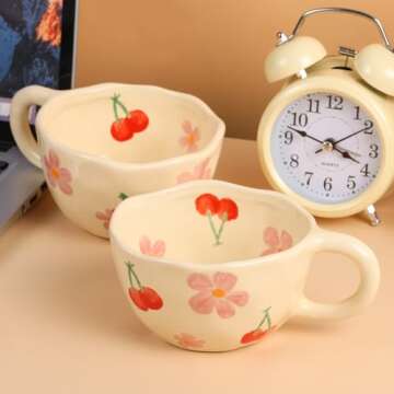 MAKCNMYM Cute Floral Ceramic Mug Set - 8 oz Tea Cups