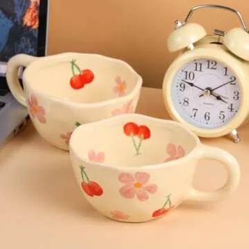 MAKCNMYM Cute Floral Ceramic Mug Set - 8 oz Tea Cups