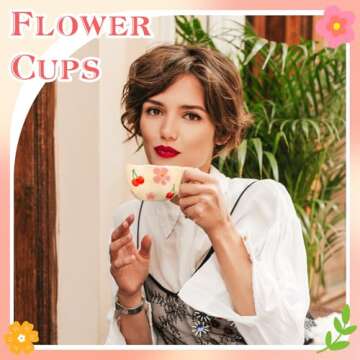 MAKCNMYM Cute Floral Ceramic Mug Set - 8 oz Tea Cups
