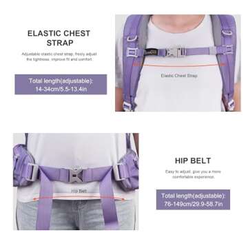 MOUNTAINTOP 60L Internal Frame Hiking Backpack for Women with Rain Cover for Camping Traveling Backpacking Purple