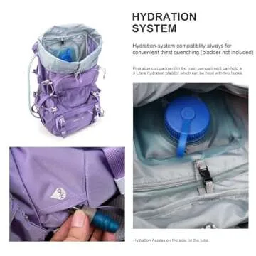 MOUNTAINTOP 60L Internal Frame Hiking Backpack for Women with Rain Cover for Camping Traveling Backpacking Purple