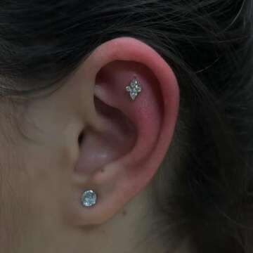 FINE4U Cartilage Earring Piercing Jewelry Titanium for Tragus Conch Helix 16G 6mm 8mm - ASTM F136 Ti...