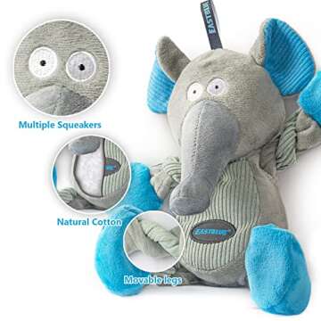 EASTBLUE Elephant Dog Squeaky Toys: Cute Plush Stuffed Puppy Chew Toy with 6 Squeakers for Small | Medium Breed¡­