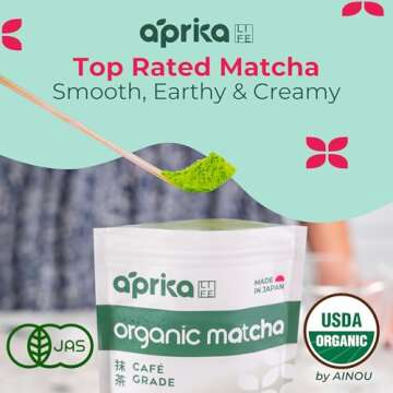 AprikaLife Organic Matcha Powder, USDA & JAS Certified, No Sugar Added, Authentic Japanese Cafe Grad...