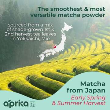AprikaLife Organic Matcha Powder, USDA & JAS Certified, No Sugar Added, Authentic Japanese Cafe Grade Matcha Green Tea Powder Perfect for Matcha Lattes, Smoothies & Baking, 3.5 oz/100g