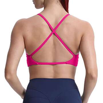 Aoxjox Women's Workout Sports Bras Fitness Backless Padded Sienna Low Impact Bra Yoga Crop Tank Top (Rose Red, Medium)