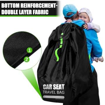 Car Seat Travel Bag for Airplane, Large Car Seat Bags for Air Travel with Padded Straps, Gate Check Storage Bag/Backpack for Car Seat Airport, Carseat Cover Travel - Baby Travel Essentials for Flying
