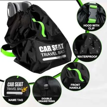 Car Seat Travel Bag for Airplane, Large Car Seat Bags for Air Travel with Padded Straps, Gate Check Storage Bag/Backpack for Car Seat Airport, Carseat Cover Travel - Baby Travel Essentials for Flying