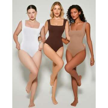 Avidlove Womens Bodysuit White Bodysuits Double Lined Body Suits Leotards Tank Top Summer