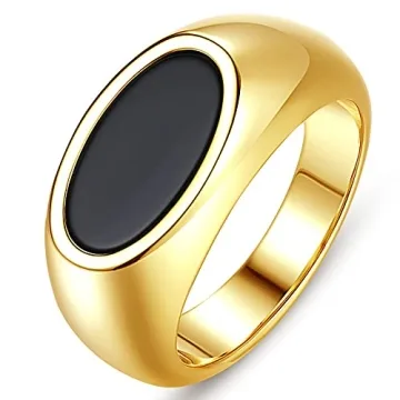 Aurelia Mae Black Enamel Oval Statement Ring 18K Gold Plated | Gold Oval Signet Ring Size 5