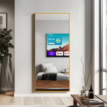 NeuType Full Length Mirror Hanging or Leaning Against Wall Large Rectangle Bedroom Mirror Floor Mirror Dressing Mirror Wall-Mounted Mirror Aluminum Alloy Thin FrameGold 59"x20" with Stand