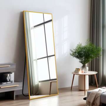 NeuType Full Length Mirror Hanging or Leaning Against Wall Large Rectangle Bedroom Mirror Floor Mirror Dressing Mirror Wall-Mounted Mirror Aluminum Alloy Thin FrameGold 59"x20" with Stand