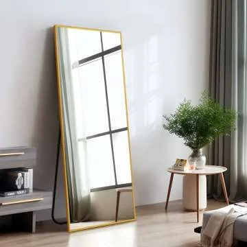 NeuType Full Length Mirror Hanging or Leaning Against Wall Large Rectangle Bedroom Mirror Floor Mirror Dressing Mirror Wall-Mounted Mirror Aluminum Alloy Thin FrameGold 59"x20" with Stand