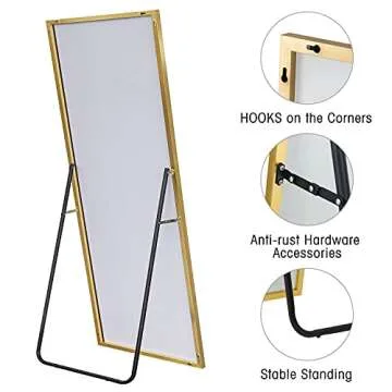 NeuType Full Length Mirror Hanging or Leaning Against Wall Large Rectangle Bedroom Mirror Floor Mirror Dressing Mirror Wall-Mounted Mirror Aluminum Alloy Thin FrameGold 59"x20" with Stand