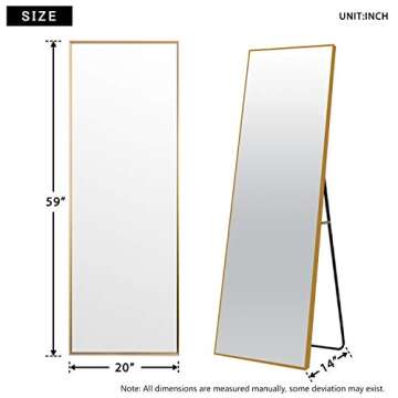 NeuType Full Length Mirror Hanging or Leaning Against Wall Large Rectangle Bedroom Mirror Floor Mirror Dressing Mirror Wall-Mounted Mirror Aluminum Alloy Thin FrameGold 59"x20" with Stand