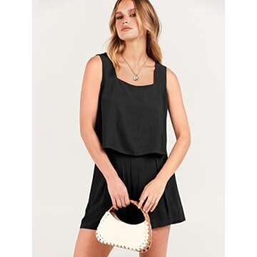 ANRABESS Womens 2 Piece Outfits Linen Square Neck Crop Short Set Lounge Matching Sets 2023 Trendy Clothes Summer Vacation Set for Beach Vacation Resort 997heise-S, Black