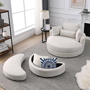 DEINPPA Swivel Barrel Chair with Storage Ottoman - Luxe Comfort