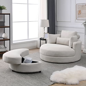 DEINPPA Swivel Barrel Chair with Storage Ottoman - Luxe Comfort