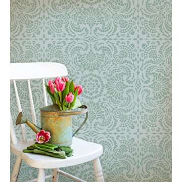 Royal Design Studio Stencils Esperanza Lace Tile Wall Stencil for Painting Wall Mural with Wallpaper Look