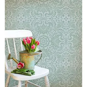 Royal Design Studio Stencils Esperanza Lace Tile Wall Stencil for Painting Wall Mural with Wallpaper Look