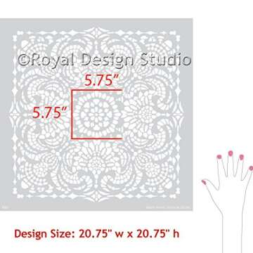 Royal Design Studio Stencils Esperanza Lace Tile Wall Stencil for Painting Wall Mural with Wallpaper Look