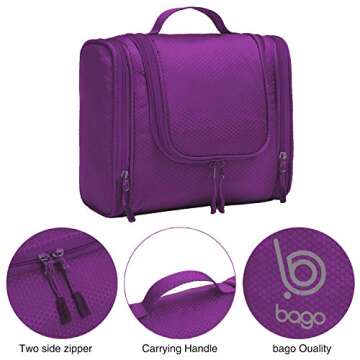 bago Travel Toiletry Bag for Women and Men - Large Waterproof Hanging Toiletry Bag for Bathroom and ...