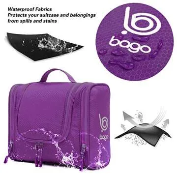 bago Travel Toiletry Bag for Women and Men - Large Waterproof Hanging Toiletry Bag for Bathroom and Travel Bag for Toiletries Organizer (Purple)