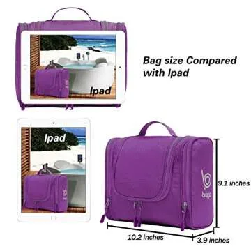 bago Travel Toiletry Bag for Women and Men - Large Waterproof Hanging Toiletry Bag for Bathroom and Travel Bag for Toiletries Organizer (Purple)