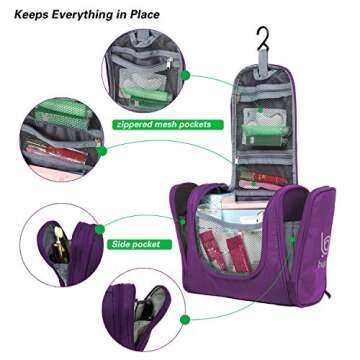 bago Travel Toiletry Bag for Women and Men - Large Waterproof Hanging Toiletry Bag for Bathroom and Travel Bag for Toiletries Organizer (Purple)