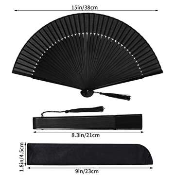 Wobe Hand Held Bamboo Silk Folding Fan, Chinese Japanese Handheld Fan with Tassel Wooden Charming El...