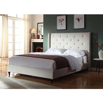 Best Master Furniture YY129 Cloth Light Beige Platform Bed with Slats, E. King